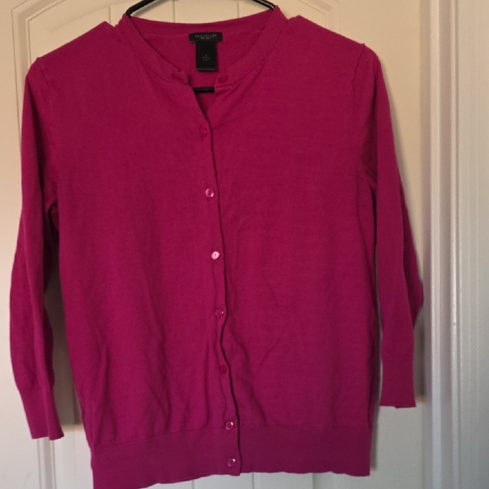 Ann Taylor Factory Pink Button-Up Cardigan